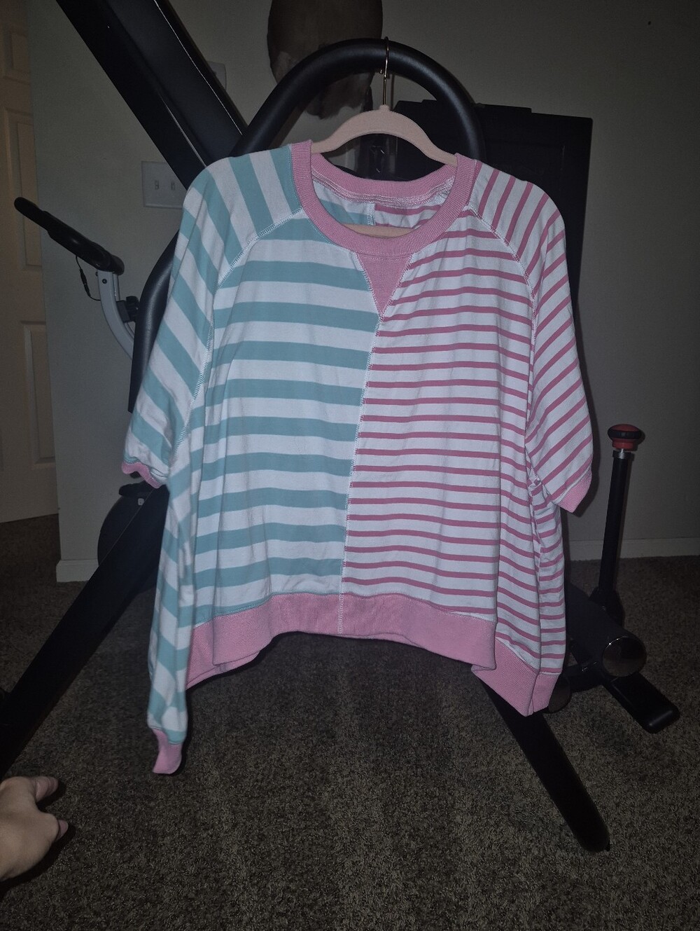 Boutique Pastel Colorblock Striped Asymmetric Crop Sweatshirt Top XL